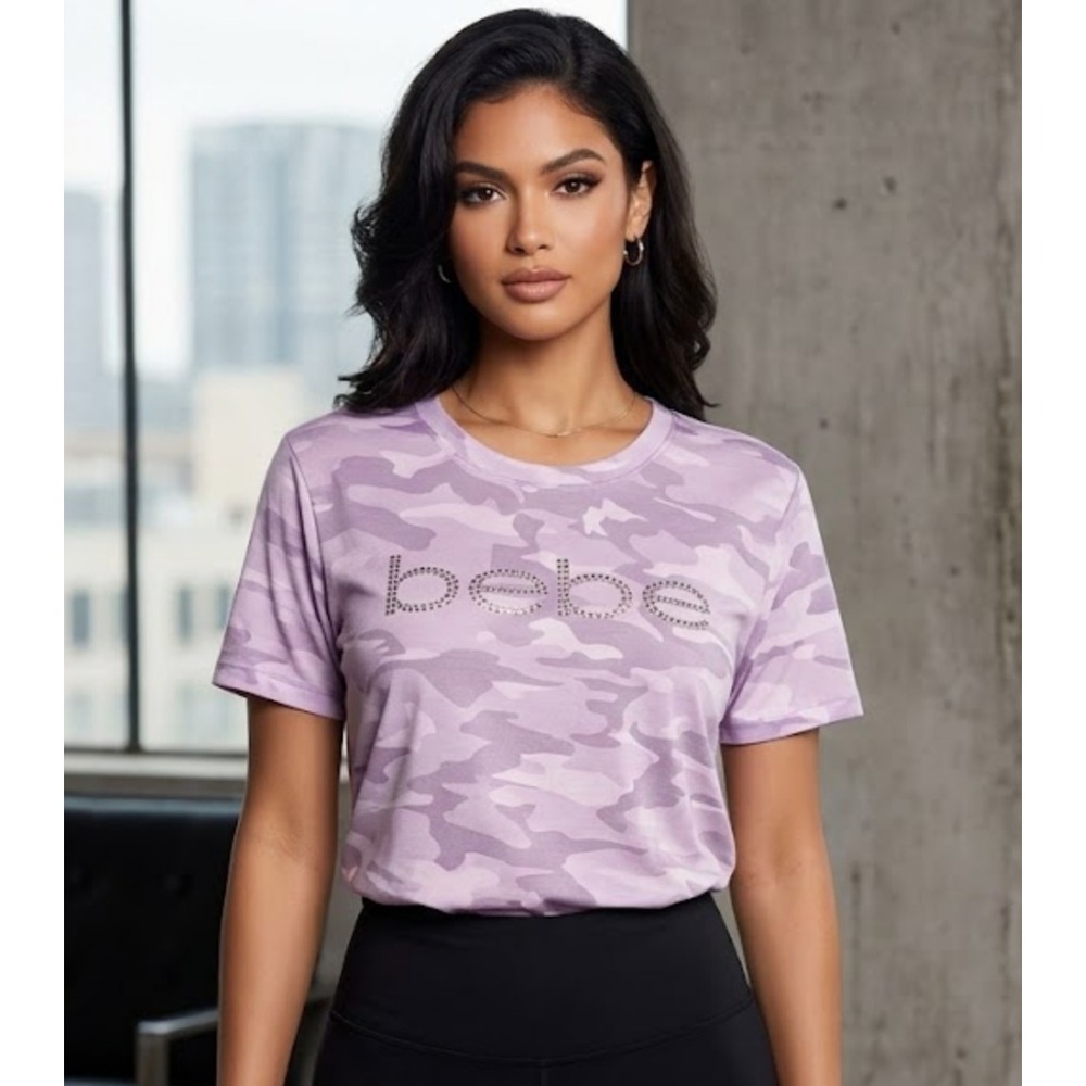 Bebe Sport Womens Lavender Camo Tee Medium‎